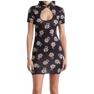 ASOS Desgin Bodycon Keyhole Cutout Daisy Mini Dress Black 8 NWT